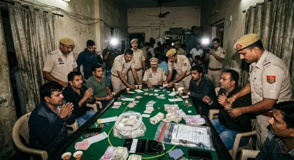 मुकुंदपुर में जुए के बड़े अड्डे का भंडाफोड़, 22 गिरफ्तार; 6.20 लाख रुपये नकद और जुए का सामान बरामद